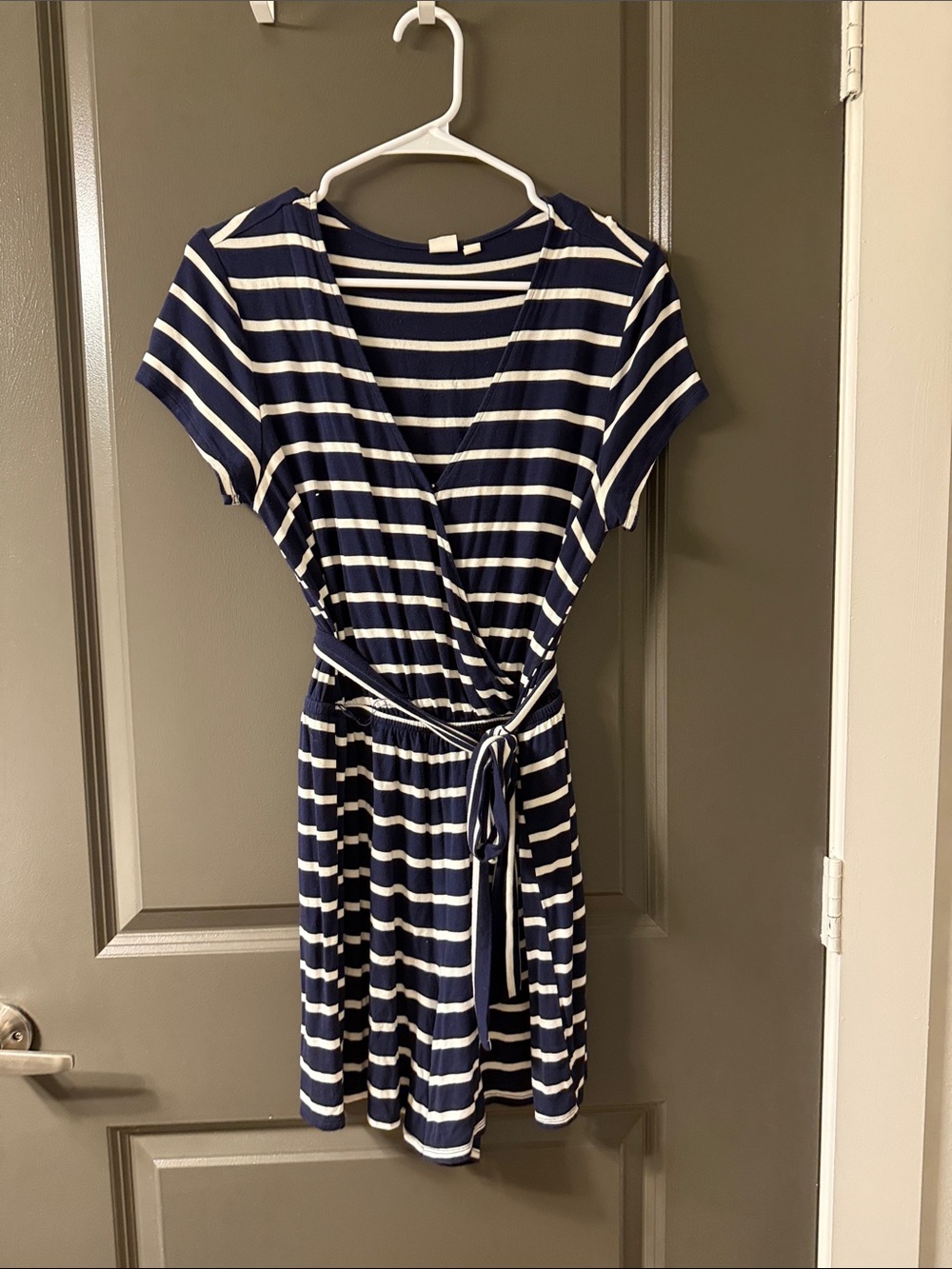 Navy and White Striped Wrap-Style Women's Romper